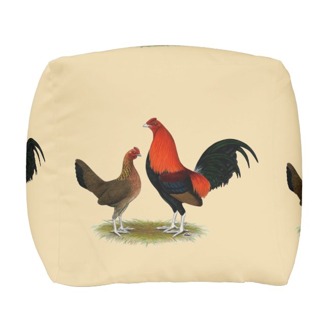Old English Game Bantams:  BB Red Pair Pouf (Front)