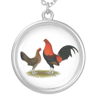 Old English Game Bantams: BB Red Pair Silver Plated Necklace
