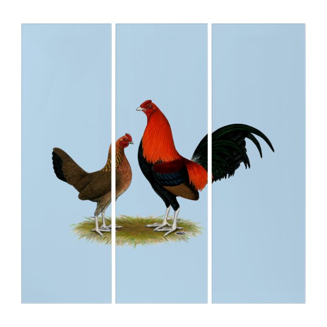 Old English Game Bantams:  BB Red Pair Triptych (Front)