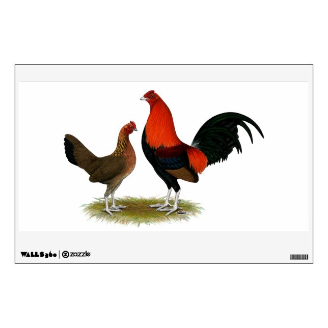 Old English Game Bantams:  BB Red Pair Wall Sticker (Front)