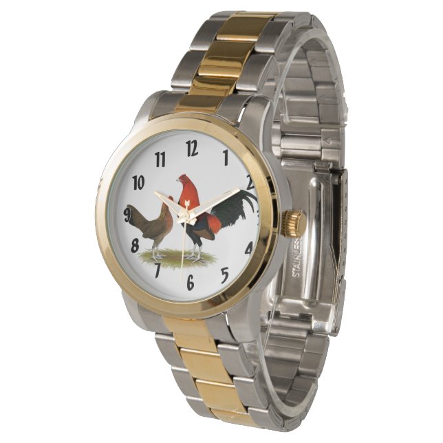 Old English Game Bantams:  BB Red Pair Watch (Angled)
