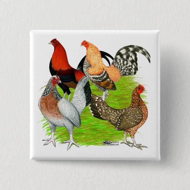 Old English Game Quartet Pinback Button (Front)