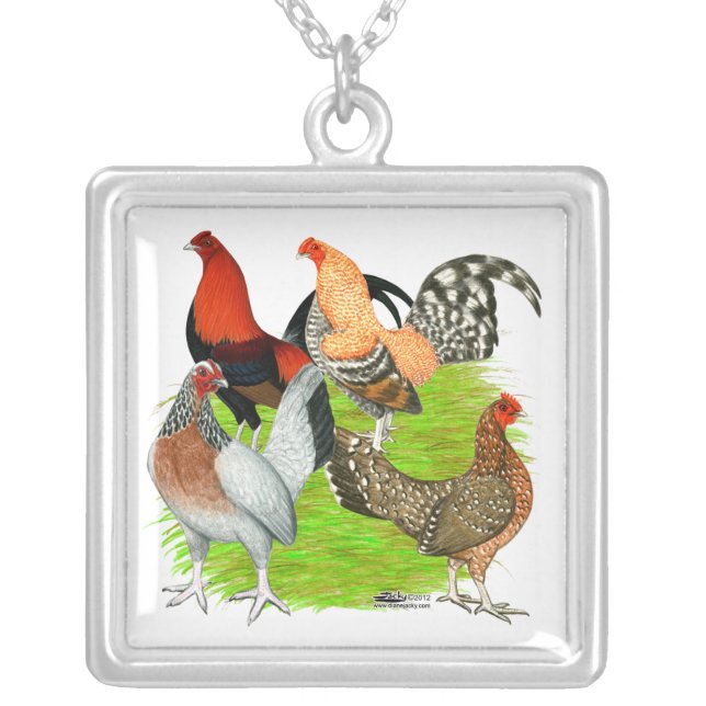 Old English Game Quartet Silver Plated Necklace (Front)