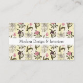 Old English Garden Vintage Yellow Stripes Floral Business Card (Back)