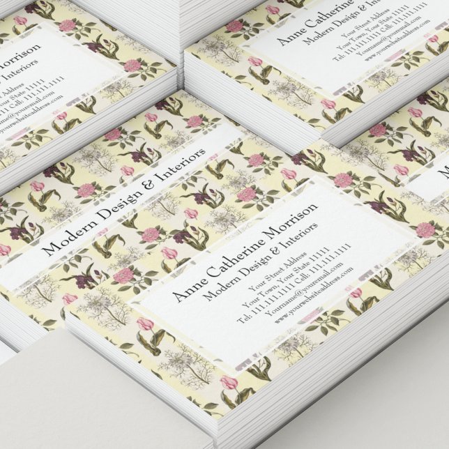 Old English Garden Vintage Yellow Stripes Floral Business Card