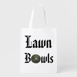 Old English Lawn Bowls Text Design, Grocery Bag