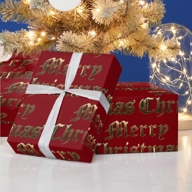 Old English Lettering Gold and Red Christmas Wrapping Paper (Holidays)