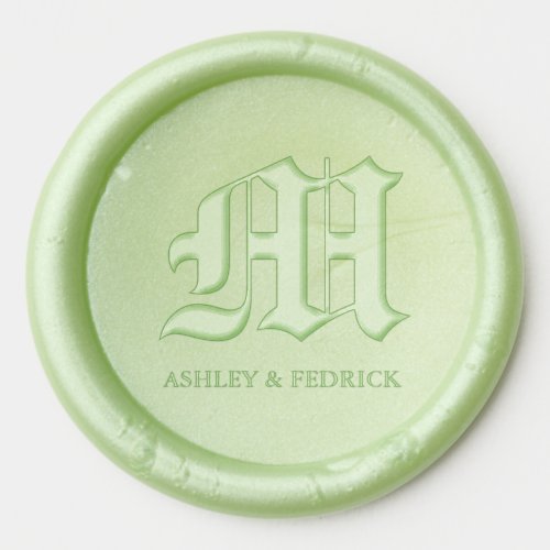 Old English Monogram Bride  Groom Green Wedding  Wax Seal Sticker