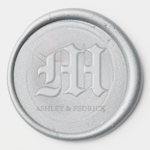 Old English Monogram Bride  Groom Silver Wedding  Wax Seal Sticker