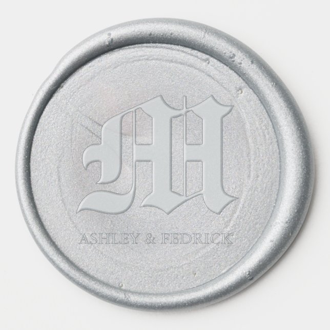 Old English Monogram Bride & Groom Silver Wedding  Wax Seal Sticker (Front)