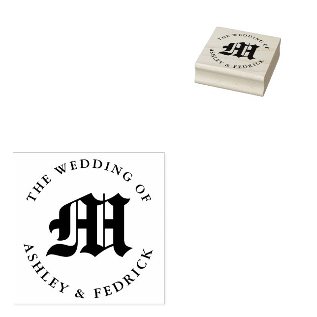 Old English Monogram Bride Groom Wedding  Rubber Stamp (Stamped)