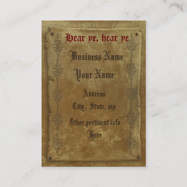 Old English Parchment background business card (Front)