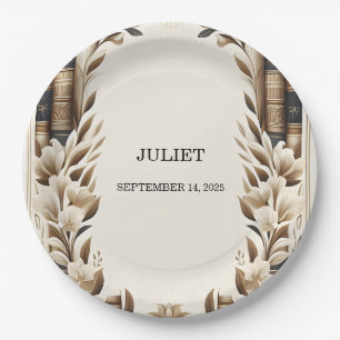 Old English Retro Book Club Cover Bridal Shower Paper Plates