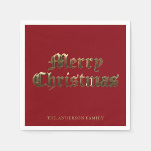 Old English Script Red and Gold Merry Christmas Napkins