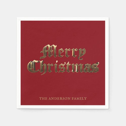 Old English Script Red and Gold Merry Christmas Napkins