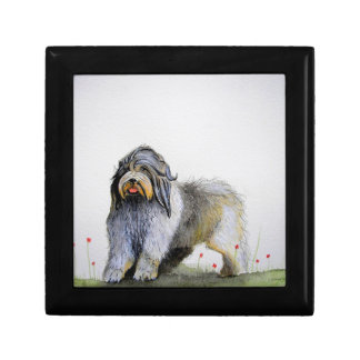 Old English Sheep Dog puppy and poppies Keepsake Box