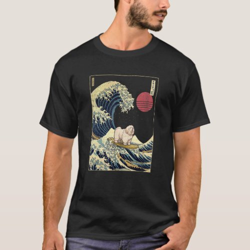 Old English Sheep Japanese Kanagawa Wave  Surf Dog T_Shirt