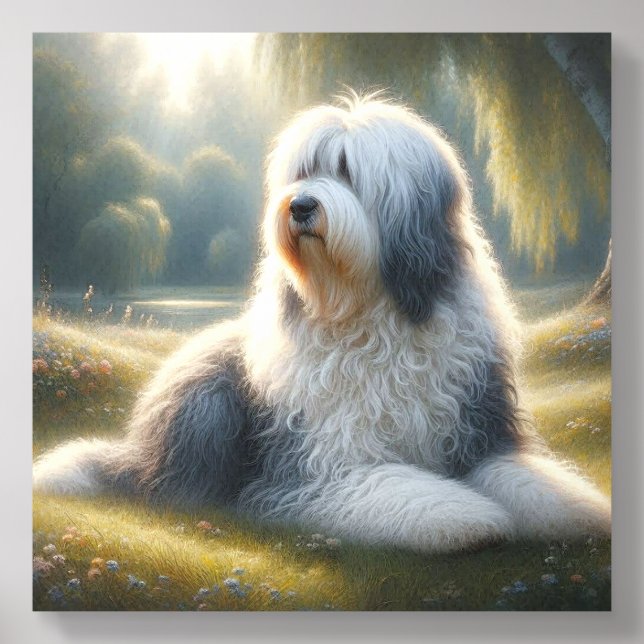 Old English Sheepdog Acrylic Photo Tile (Front Set)