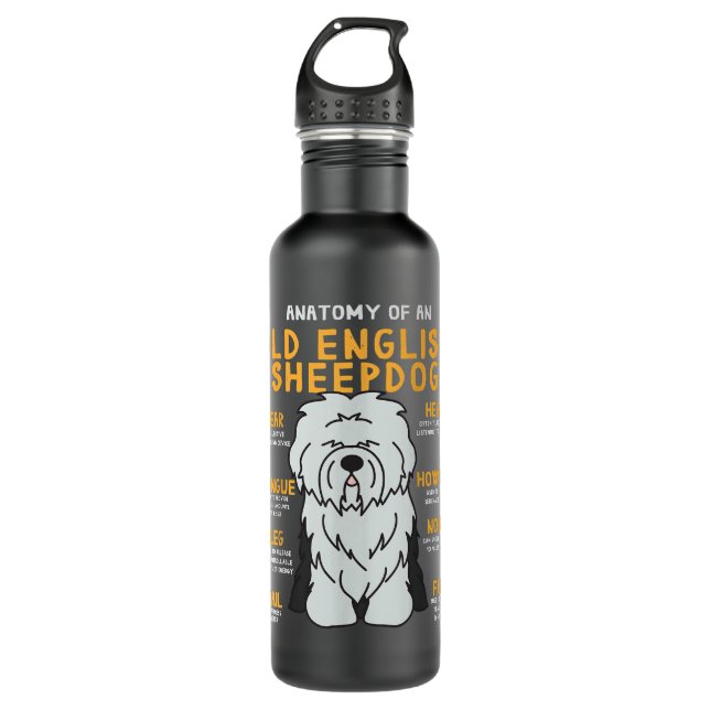 Old English Sheepdog Anatomy Funny Dog Mom Dad  Stainless Steel Water Bottle (Front)