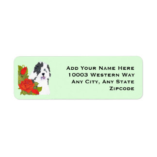 Old English Sheepdog and Red Roses Label