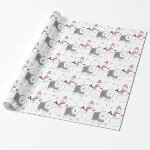 Old English Sheepdog And Snowman Wrapping Paper