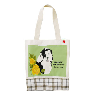 Old English Sheepdog and Yellow Roses Zazzle HEART Tote Bag