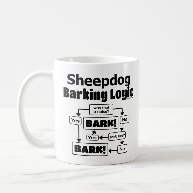 Old English Sheepdog Barking Logic Coffee Mug (Left)