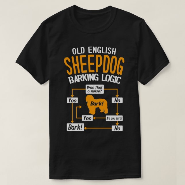 Old English Sheepdog Barking Logic Funny Dog Lover T-Shirt (Design Front)