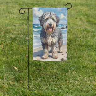 Old English Sheepdog Beach Dog Art Garden Flag
