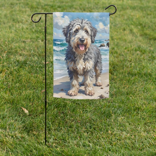 Old English Sheepdog Beach Dog Art Garden Flag (In SItu)