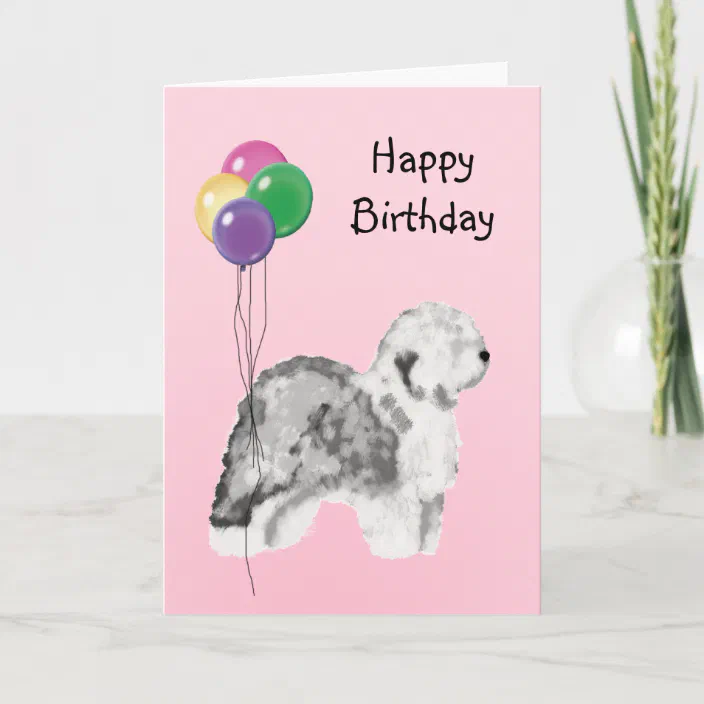 Personalised English sheepdog happy birthday card greetings dog doggy  glitter 