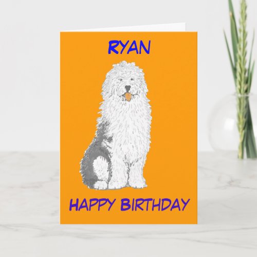 Old English Sheepdog Birthday Cards change name Card