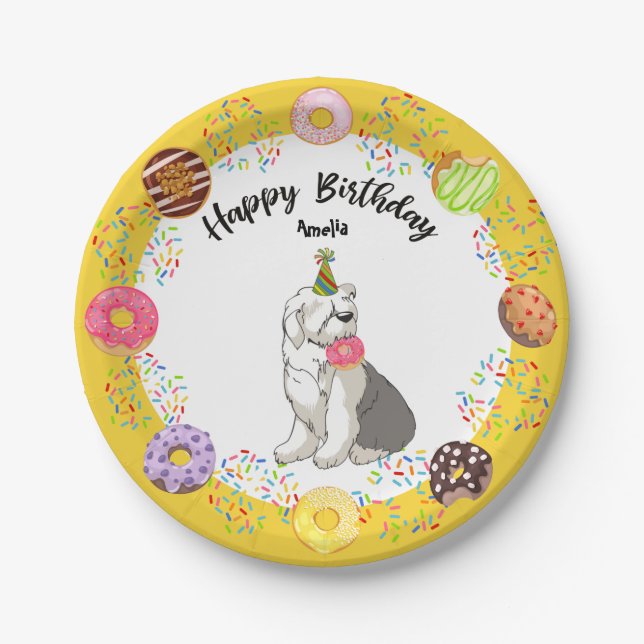 Old English Sheepdog Birthday Party Paper Plate (Front)