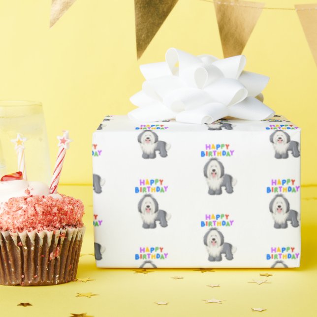 Old English Sheepdog Birthday Wrapping Paper (Birthday Party)