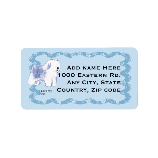 Old English Sheepdog, Blue Squiggly Label (Front)