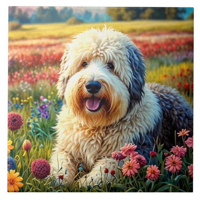 Old English Sheepdog Ceramic Tile (Front)