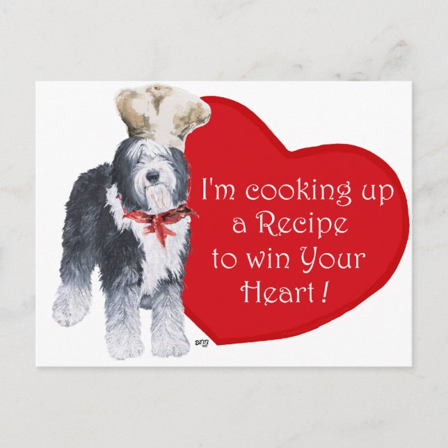 Old English Sheepdog Chef of Love Postcard (Front)