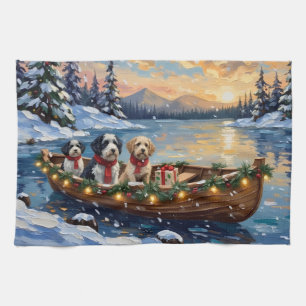 Old English Sheepdog Christmas Boat Holiday Kitchen Towel