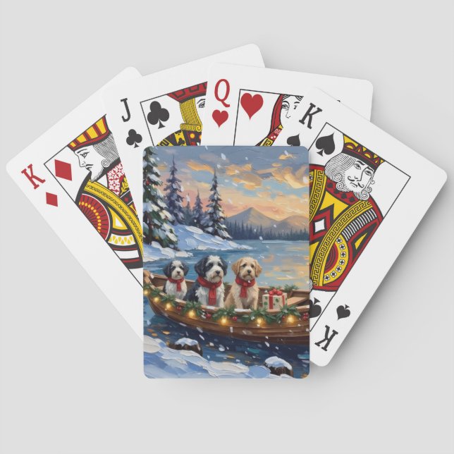 Old English Sheepdog Christmas Boat Holiday Poker Cards (Back)