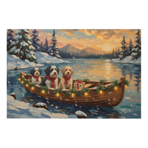 Old English Sheepdog Christmas Boat Holiday Wood Wall Art