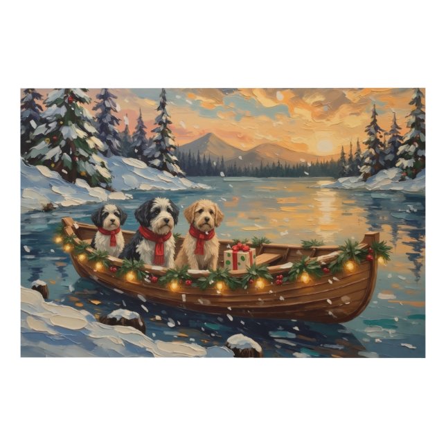 Old English Sheepdog Christmas Boat Holiday Wood Wall Art (Front)