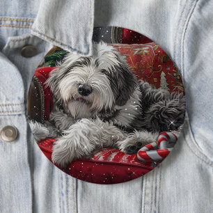 Old English Sheepdog Christmas Festive Button