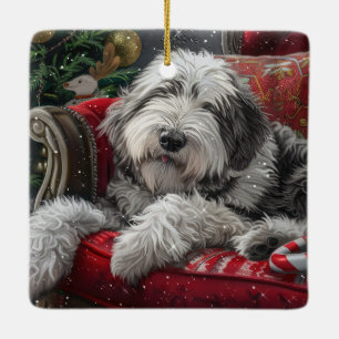Old English Sheepdog Christmas Festive Ceramic Ornament