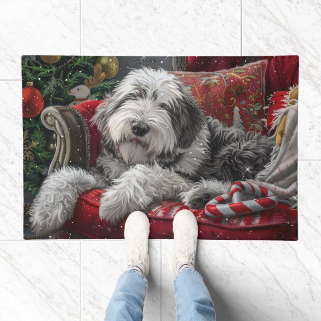 Old English Sheepdog Christmas Festive Doormat (Indoor)