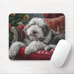 Old English Sheepdog Christmas Festive Mouse Pad