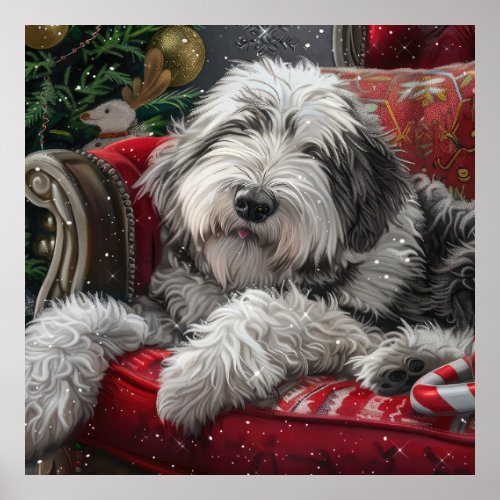 Old English Sheepdog Christmas Festive Poster