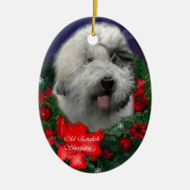Old English Sheepdog Christmas Gifts Ornament (Front)