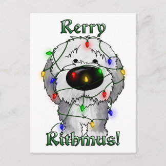 Old English Sheepdog - Christmas Lights Holiday Postcard