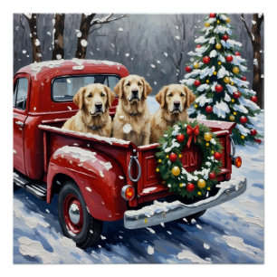 Old English Sheepdog Christmas Red Truck Holiday Poster