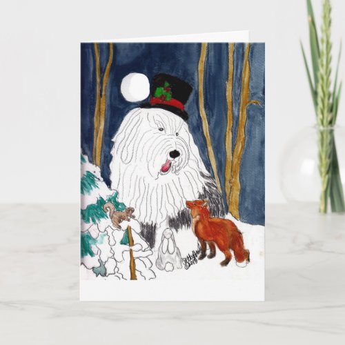 Old English Sheepdog Christmas Story Teller Holiday Card